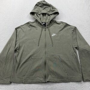 Nike Womens Full Zip Hoodie Olive Green Lightweight Cotton Sweatshirt Large